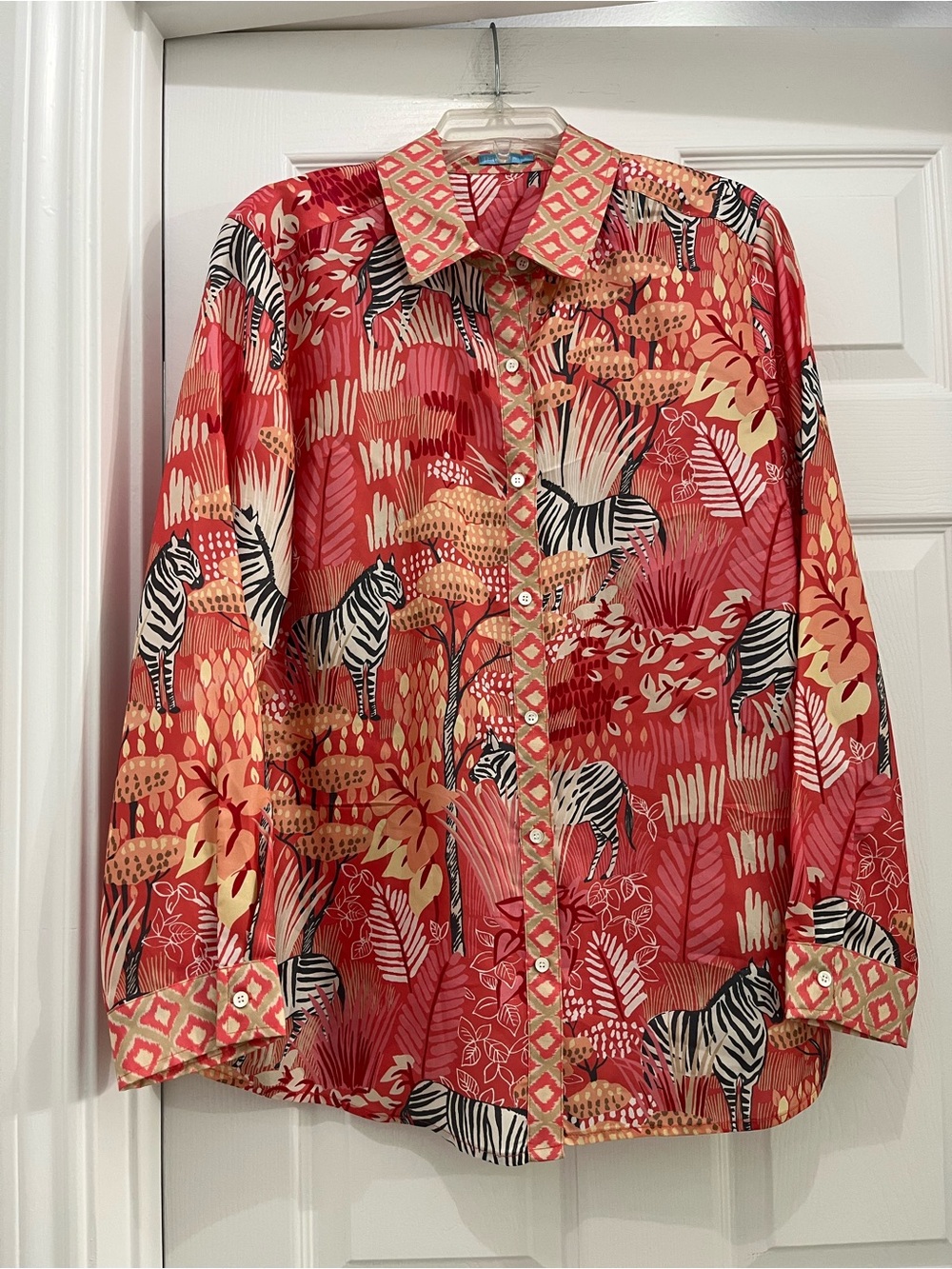 J McLaughlin Women's Red Zebra-Print Button Down Blouse